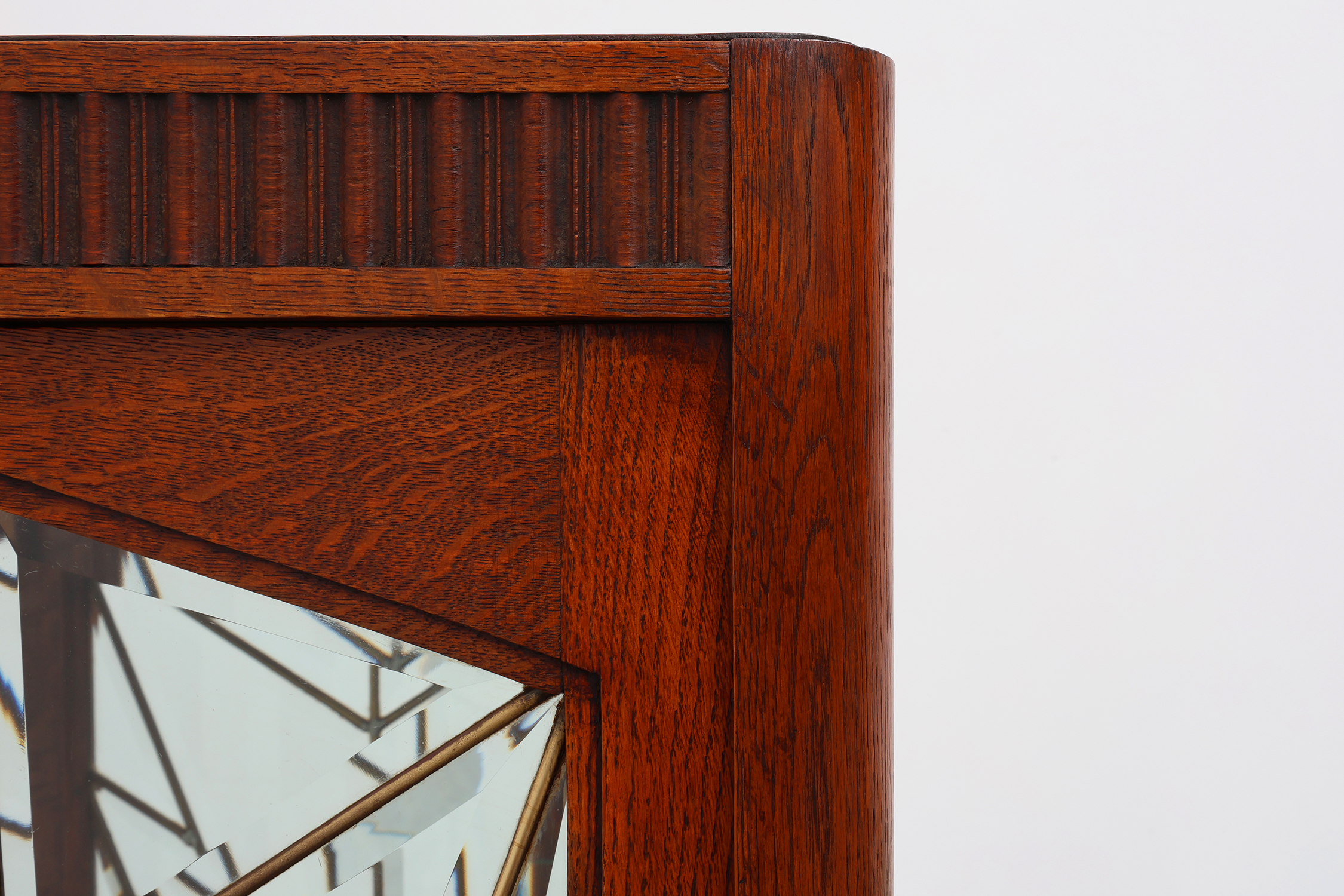 French Art Deco Oak Cabinet with Beveled Leaded Glass, ca. 1920thumbnail